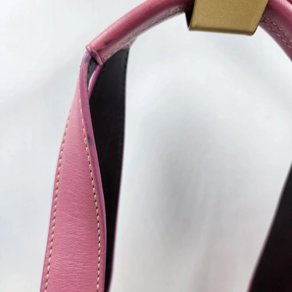 Y2K Coach Woven Straw Tote Bag Pink Leather Trim Buckle Preppy Shoulder Purse